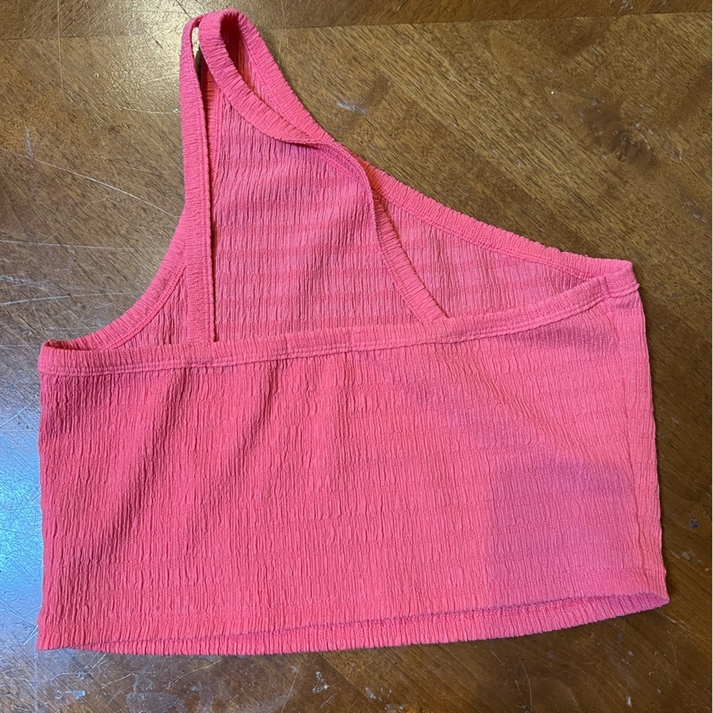 💃🏾 American Eagle Outfitters One-Shoulder Pink Crop Top XL - Picture 2 of 5